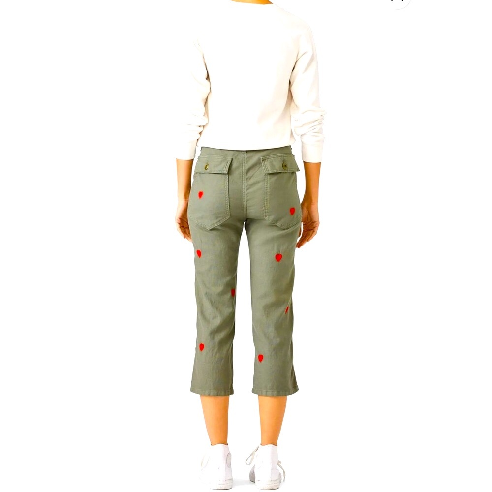 🌴🤩 THE GREAT OLIVE GREEN CROPPED PANTS W/ HEART ❤️ EMBROIDERY. SIZE 27🙌 - Picture 8 of 14